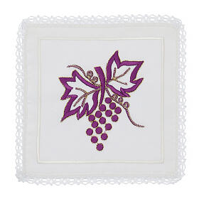 Conjunto de altar bordado uva roxa 4 peças seda algodão viscose