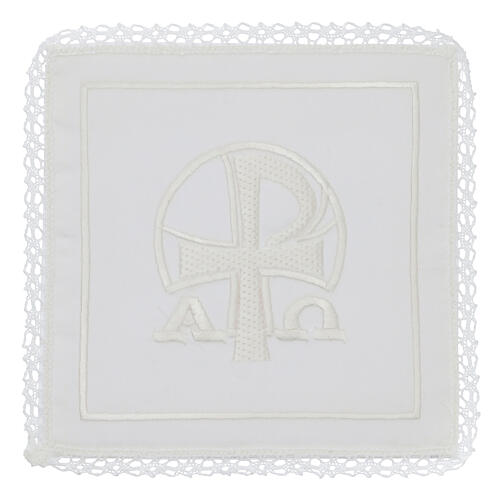 Kelchwäsche-Set, Kreuz von Aquileia als Stickerei, aus Seide, Baumwolle und Viskose – 4-teilig 1