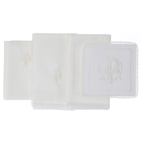 Kelchwäsche-Set, Kreuz von Aquileia als Stickerei, aus Seide, Baumwolle und Viskose – 4-teilig 3