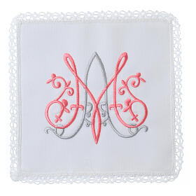 Kelchwäsche-Set, Marienmonogramm MA als Stickerei, aus Seide, Baumwolle und Viskose – 4-teilig