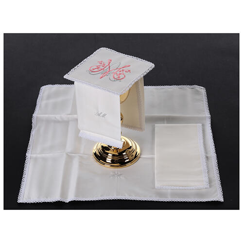 Kelchwäsche-Set, Marienmonogramm MA als Stickerei, aus Seide, Baumwolle und Viskose – 4-teilig 2