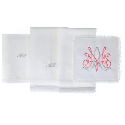 Kelchwäsche-Set, Marienmonogramm MA als Stickerei, aus Seide, Baumwolle und Viskose – 4-teilig 3