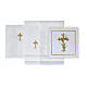Conjunto de altar bordado cruz flores ouro 4 peças seda algodão viscose s3