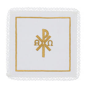 Altar set of 4 linens, Chi-Rho with Alpha and Omega, linen cotton and viscose