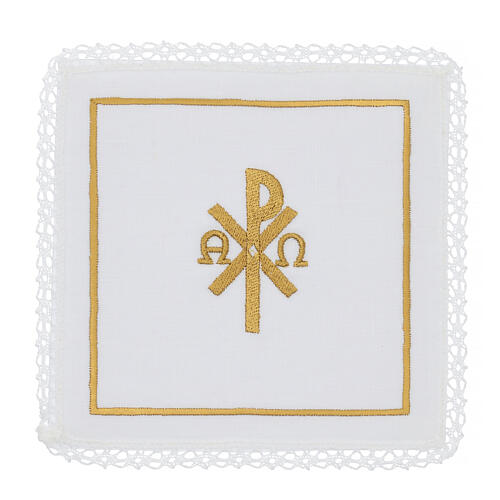 Altar set of 4 linens, Chi-Rho with Alpha and Omega, linen cotton and viscose 1