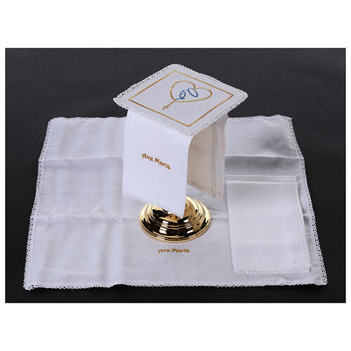 Mass altar cloths gold heart Mary 4 pcs linen cotton viscose 2