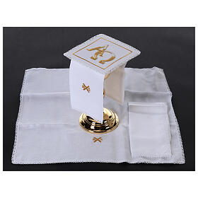 Altar set of 4 linens, Alpha and Omega, linen cotton and viscose
