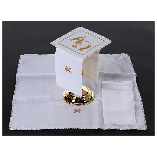 Altar set of 4 linens, Alpha and Omega, linen cotton and viscose 2