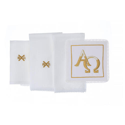 Altar set of 4 linens, Alpha and Omega, linen cotton and viscose 3