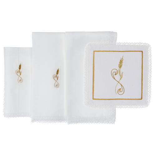 Kelchwäsche-Set, Ährenmotiv als Stickerei, aus Leinen, Baumwolle und Viskose – 4-teilig 3