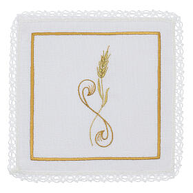 Conjunto de altar bordado trigo ouro 4 peças linho algodão viscose