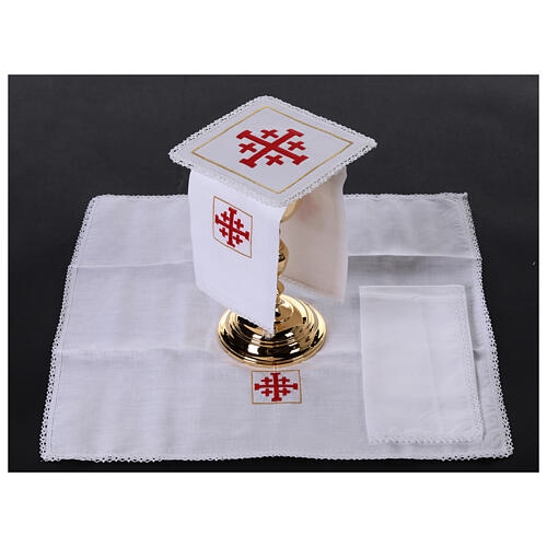 Kelchwäsche-Set, Jerusalemkreuz als Stickerei, aus Leinen, Baumwolle und Viskose – 4-teilig 2