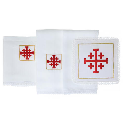 Servizio da altare croce Gerusalemme 4 pz lino cotone viscosa 3