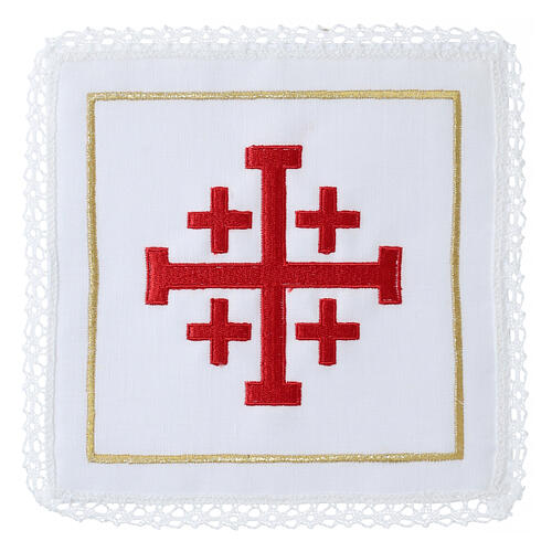 Conjunto de altar bordado cruz Jerusalém 4 peças linho algodão viscose 1