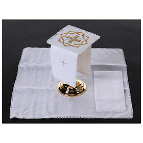 Set of altar linens with cross and thorn crown, cotton, linen and viscose