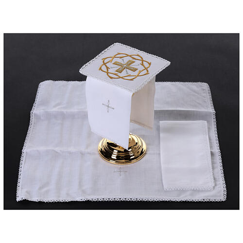 Set of altar linens with cross and thorn crown, cotton, linen and viscose 2