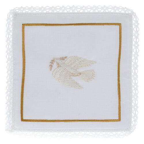 Set of altar linens with white dove, cotton, linen and viscose 1