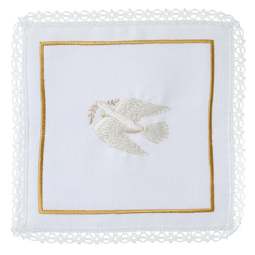 Set of altar linens with white dove, cotton, linen and viscose 4