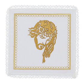 Kelchwäsche-Set, Antlitz Christi als Stickerei, aus Leinen, Baumwolle und Viskose – 4-teilig