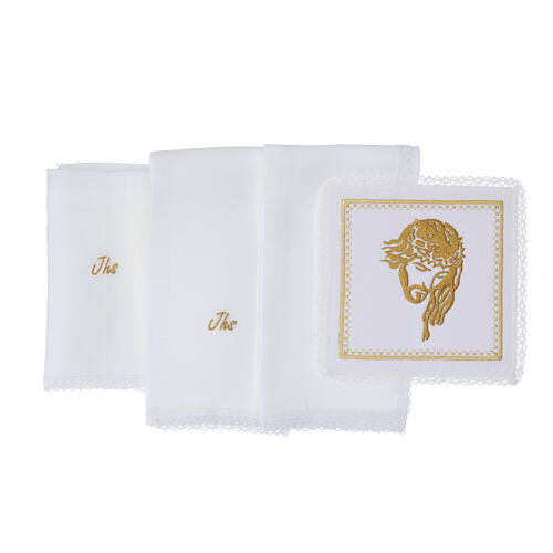 Kelchwäsche-Set, Antlitz Christi als Stickerei, aus Leinen, Baumwolle und Viskose – 4-teilig 3