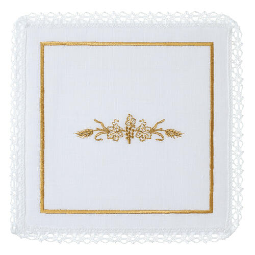 Set of altar linens with golden wheat and grapes, cotton, linen and viscose 1