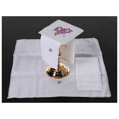 Kelchwäsche-Set, Traubenmotiv als Stickerei, aus Leinen, Baumwolle und Viskose – 4-teilig 2