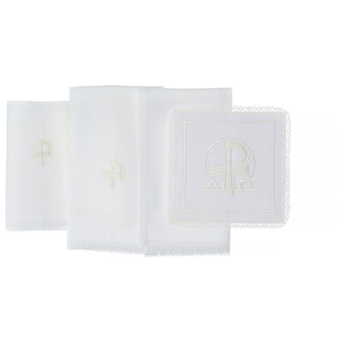 Kelchwäsche-Set, Aquileiakreuz als Stickerei, aus Leinen, Baumwolle und Viskose – 4-teilig 3