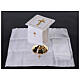 Set of altar linens with golden cross and lilies, cotton, linen and viscose s2