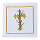 Conjunto de altar de linho algodão viscose cruz ouro flores 4 peças s1