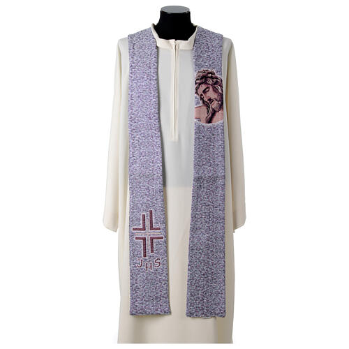 Étole pointue Christ avec couronne d'épines violette 1