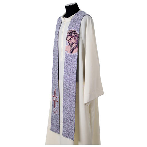 Stola a punta Cristo con corona di spine viola morello 3