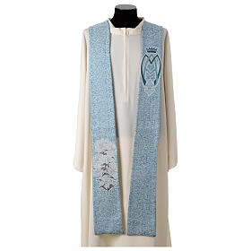 Light blue pointed stole, Marial symbol and lily