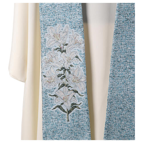 Light blue pointed stole, Marial symbol and lily 4