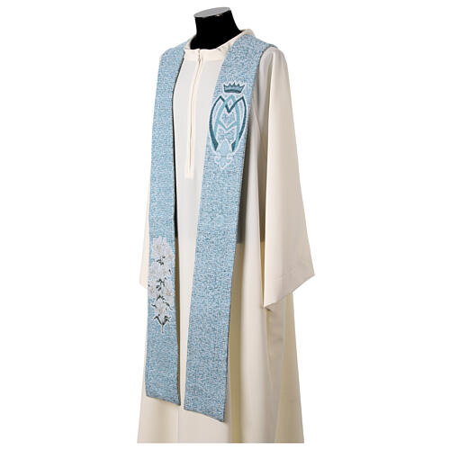 Dotted blue stole decorated with the Marian lily symbol 3