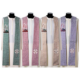 Étole pointue symboles eucharistiques fond 4 couleurs liturgiques