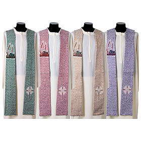 Stuła z symbolami eucharystycznymi, tło 4 kolory liturgiczne
