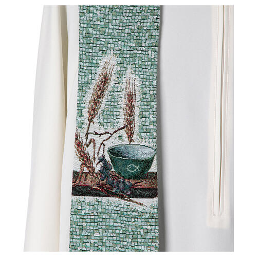 Stuła z symbolami eucharystycznymi, tło 4 kolory liturgiczne 3