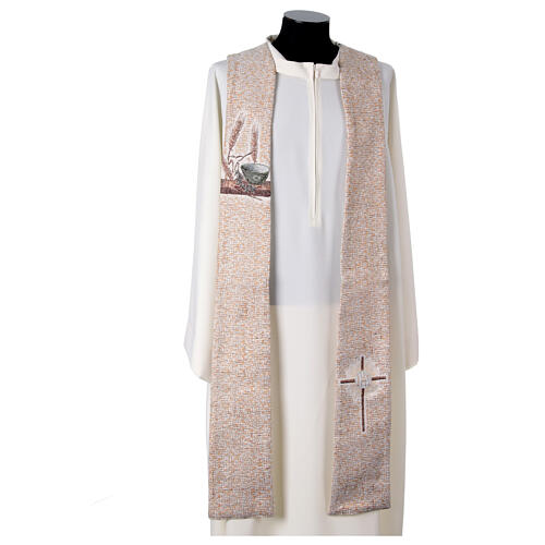 Stuła z symbolami eucharystycznymi, tło 4 kolory liturgiczne 6