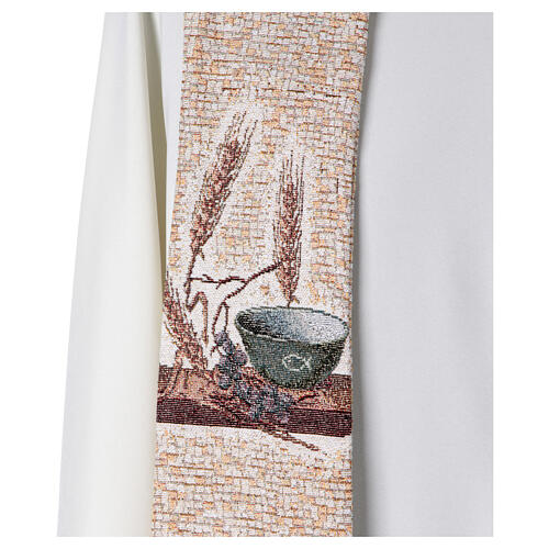 Stuła z symbolami eucharystycznymi, tło 4 kolory liturgiczne 7