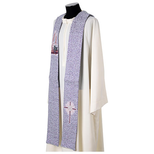 Stuła z symbolami eucharystycznymi, tło 4 kolory liturgiczne 8