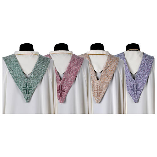 Stuła z symbolami eucharystycznymi, tło 4 kolory liturgiczne 10