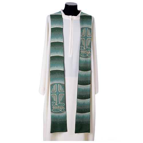 Estola sacerdotal con símbolos panes peces cruz cuatro colores litúrgicos 1