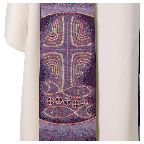 Estola sacerdotal con símbolos panes peces cruz cuatro colores litúrgicos 12