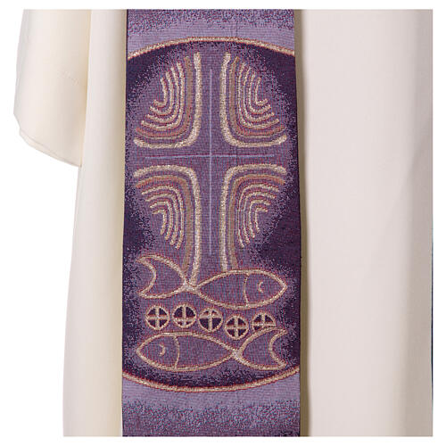 Estola sacerdotal con símbolos panes peces cruz cuatro colores litúrgicos 9