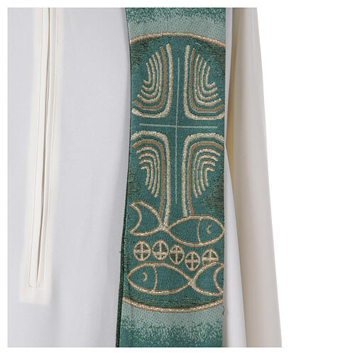 Priestly stole with liturgical symbols bread fishes cross four colors 3