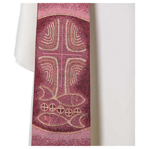 Priestly stole with liturgical symbols bread fishes cross four colors 5