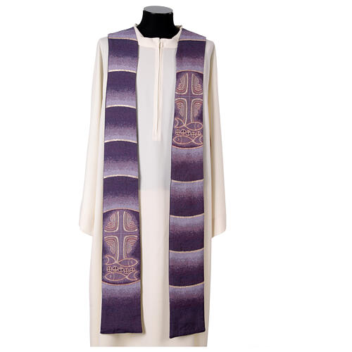Priestly stole with liturgical symbols bread fishes cross four colors 8