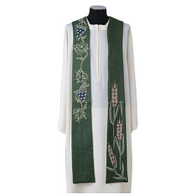 Pointed stole with wheat and grapes symbols, 4 liturgical colours