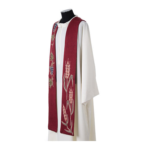 Pointed stole with wheat and grapes symbols, 4 liturgical colours 4