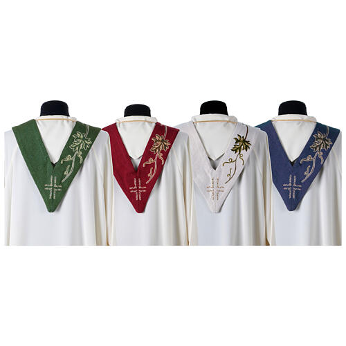 Pointed stole with wheat and grapes symbols, 4 liturgical colours 10